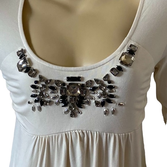 Boston Proper Womens Size Small Beige Embellished Long Sleeve Tunic Shirt - Picture 4 of 6